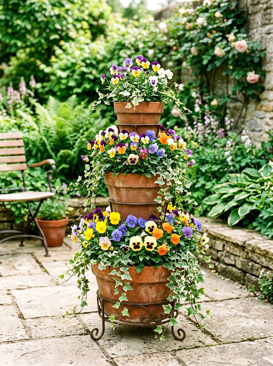 Tiered garden pot - 25 Spring Garden Pot Ideas