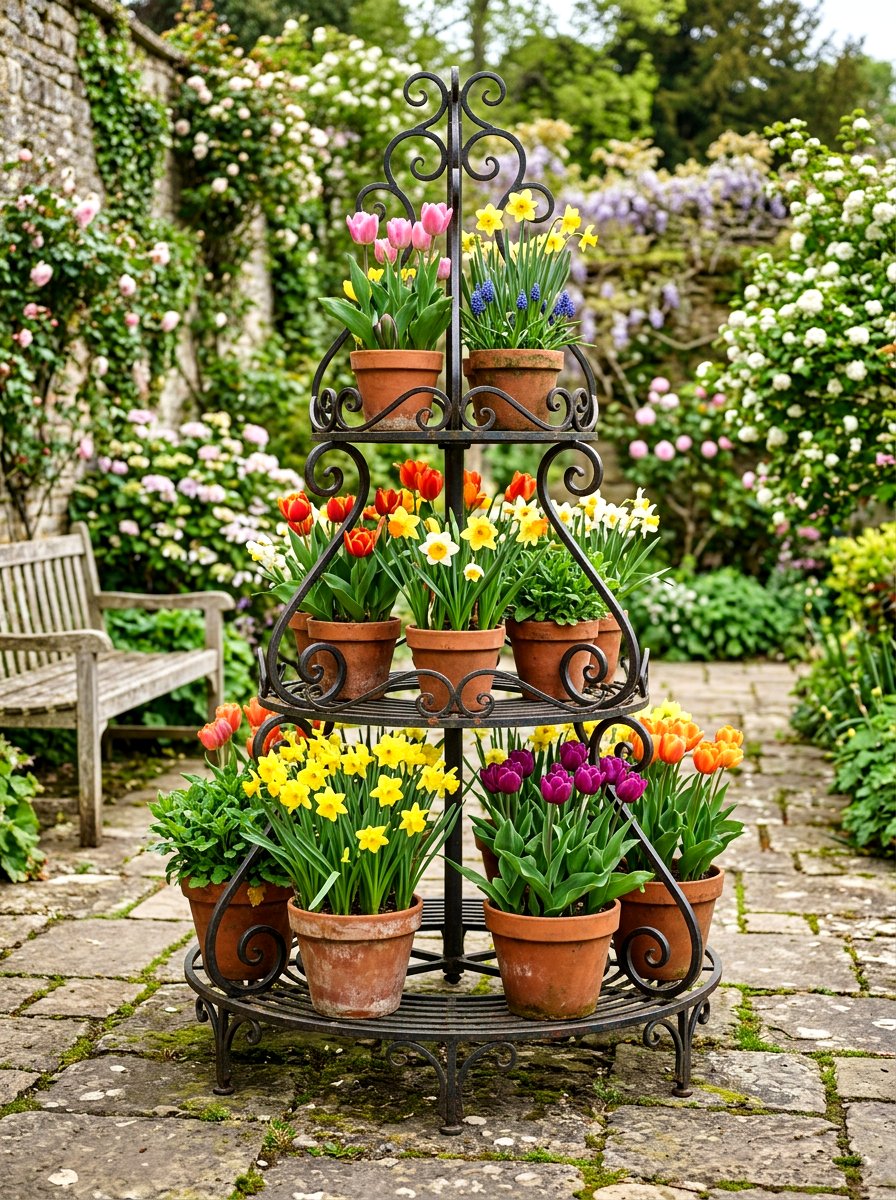 Tiered plant stand - 25 Spring Porch Corner Decor Ideas