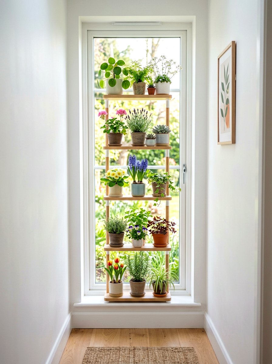 Tiered plant stand - 25 Spring Window Sill Decor Ideas