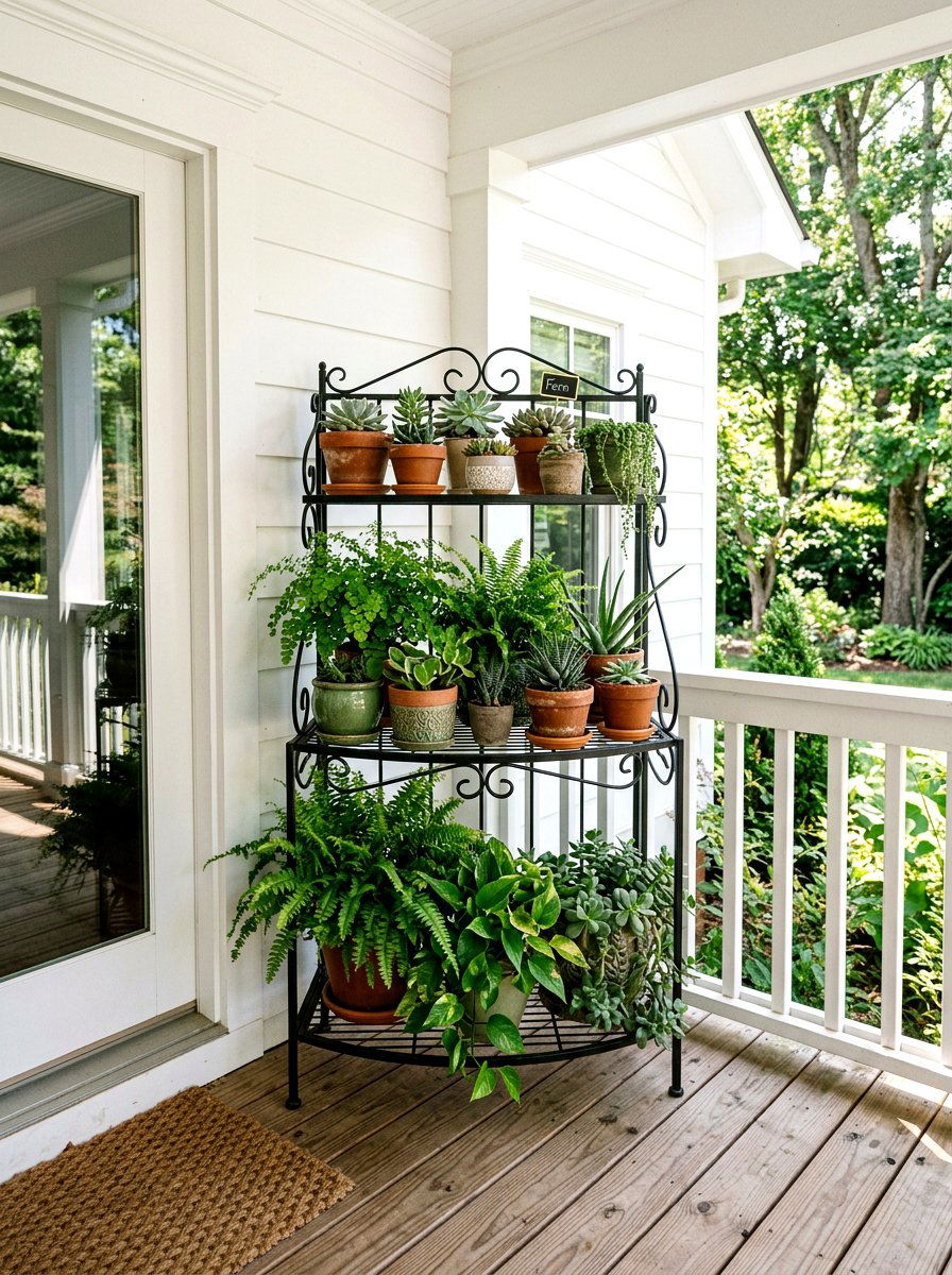 Tiered plant stand - 25 Spring Back Porch Decor Ideas