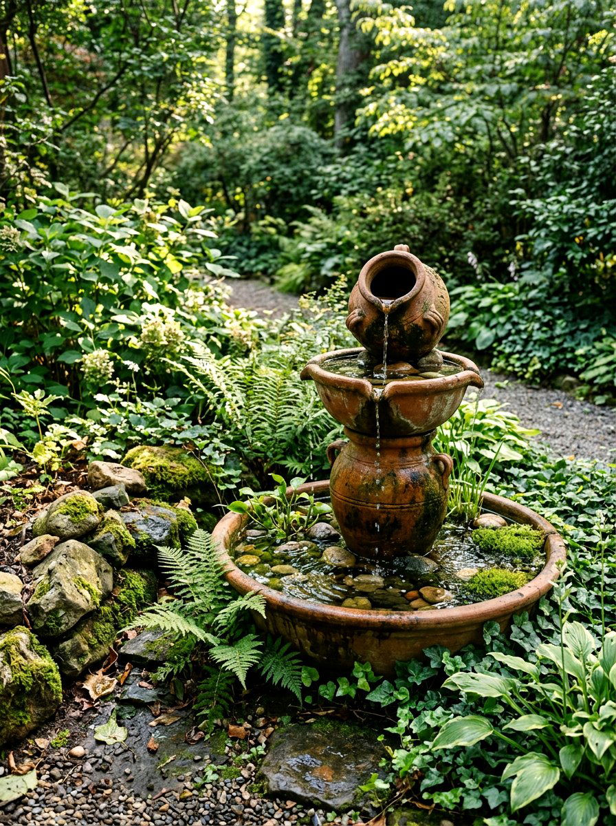 Tiered terracotta fountain - 25 Spring Terracotta Pot Ideas