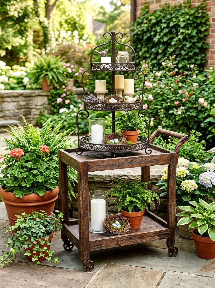 Tiered tray candle outdoor decor - 25 Spring Outdoor Candle Ideas