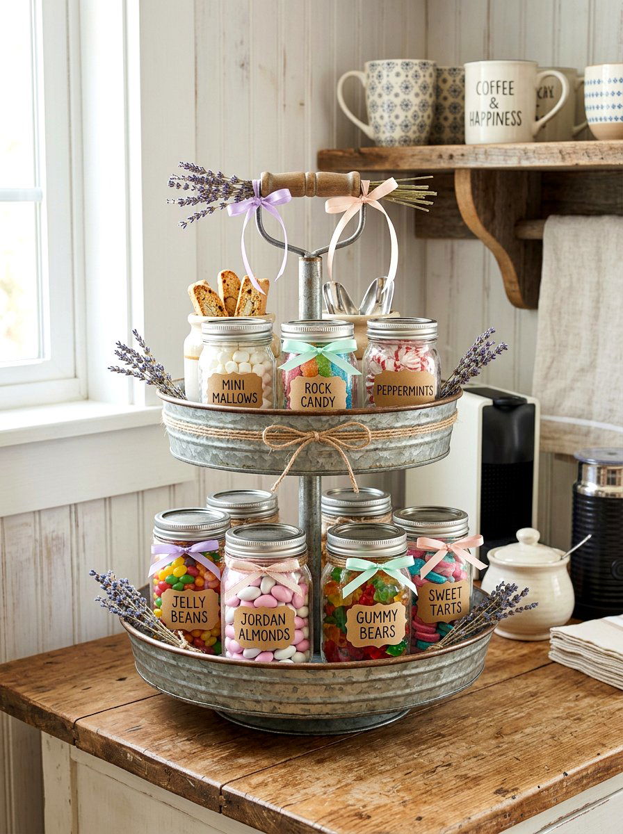 Tiered tray candy jars - 25 Spring Candy Jar Ideas