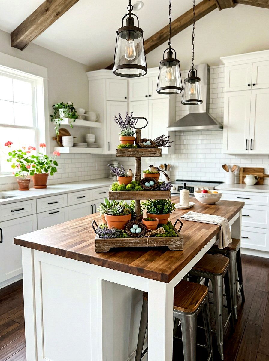 Tiered tray kitchen decor - 25 Spring Southern Decor Ideas