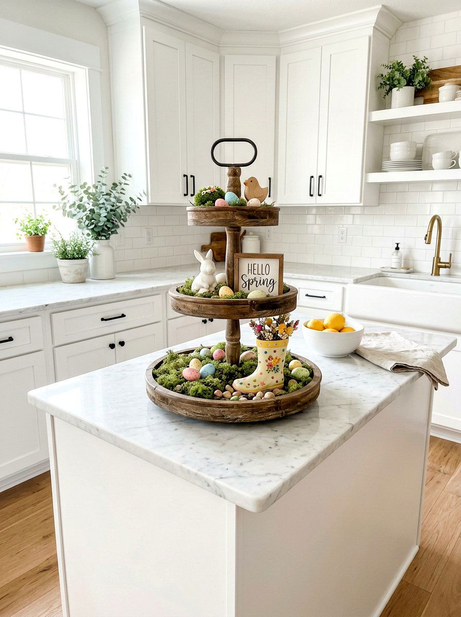 Tiered tray rain boot accent - 25 Spring Rain Boot Decor Ideas