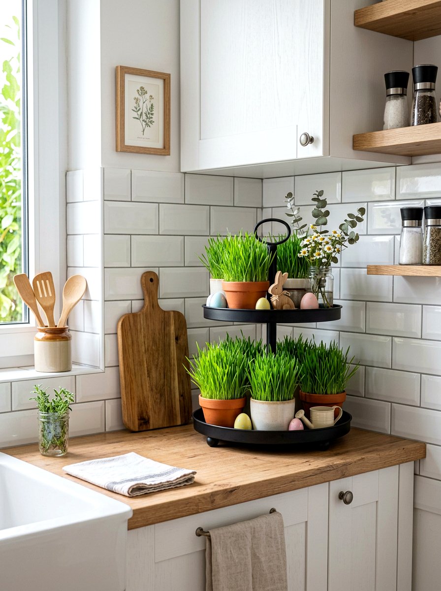 Tiered tray spring grass - 25 Spring Wheat Grass Decor Ideas