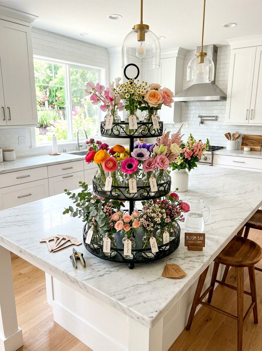 Tiered tray station - 25 Spring Bloom Bar Ideas