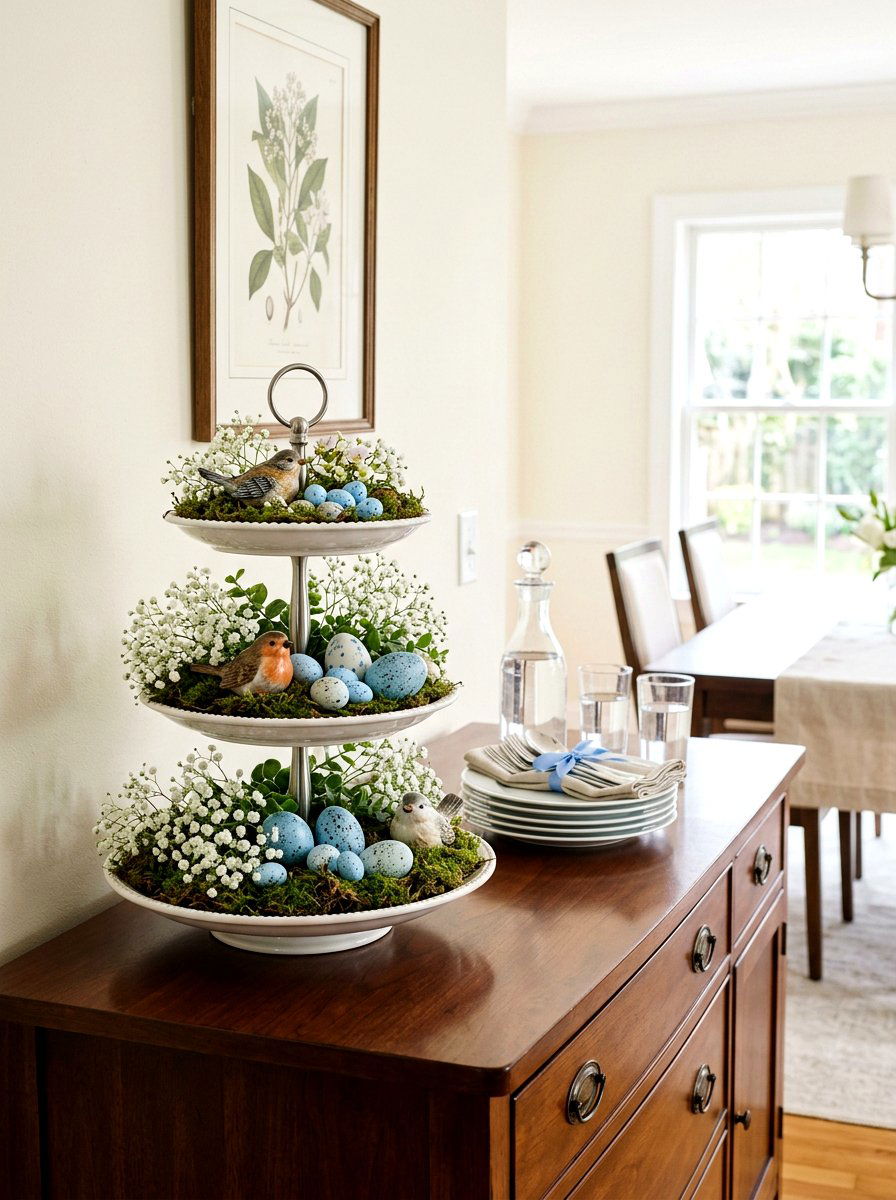 Tiered tray with eggs - 25 Spring Dining Room Buffet Ideas
