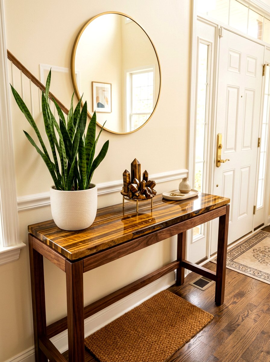 Tiger Eye Console Table - 25 Spring Crystal Decor Ideas