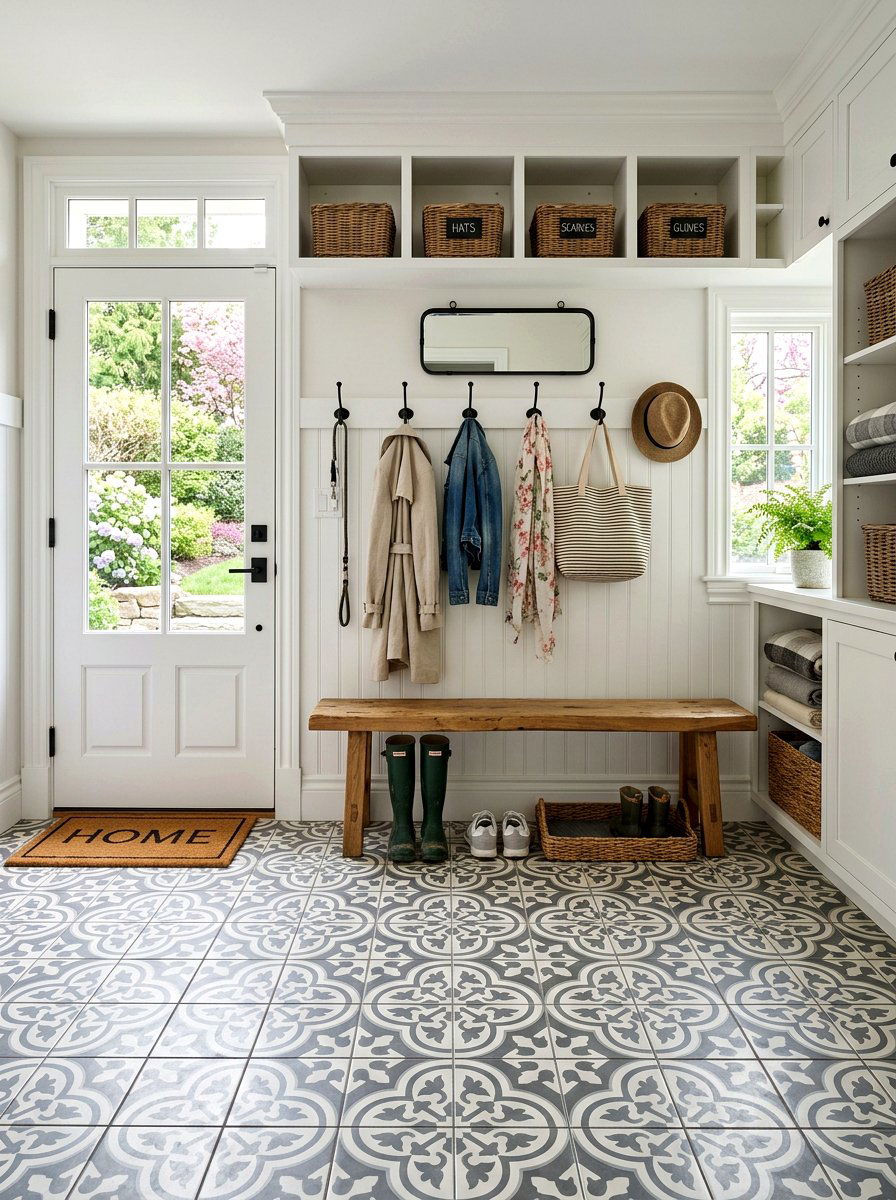 Tile flooring - 25 Spring Mudroom Decor Ideas