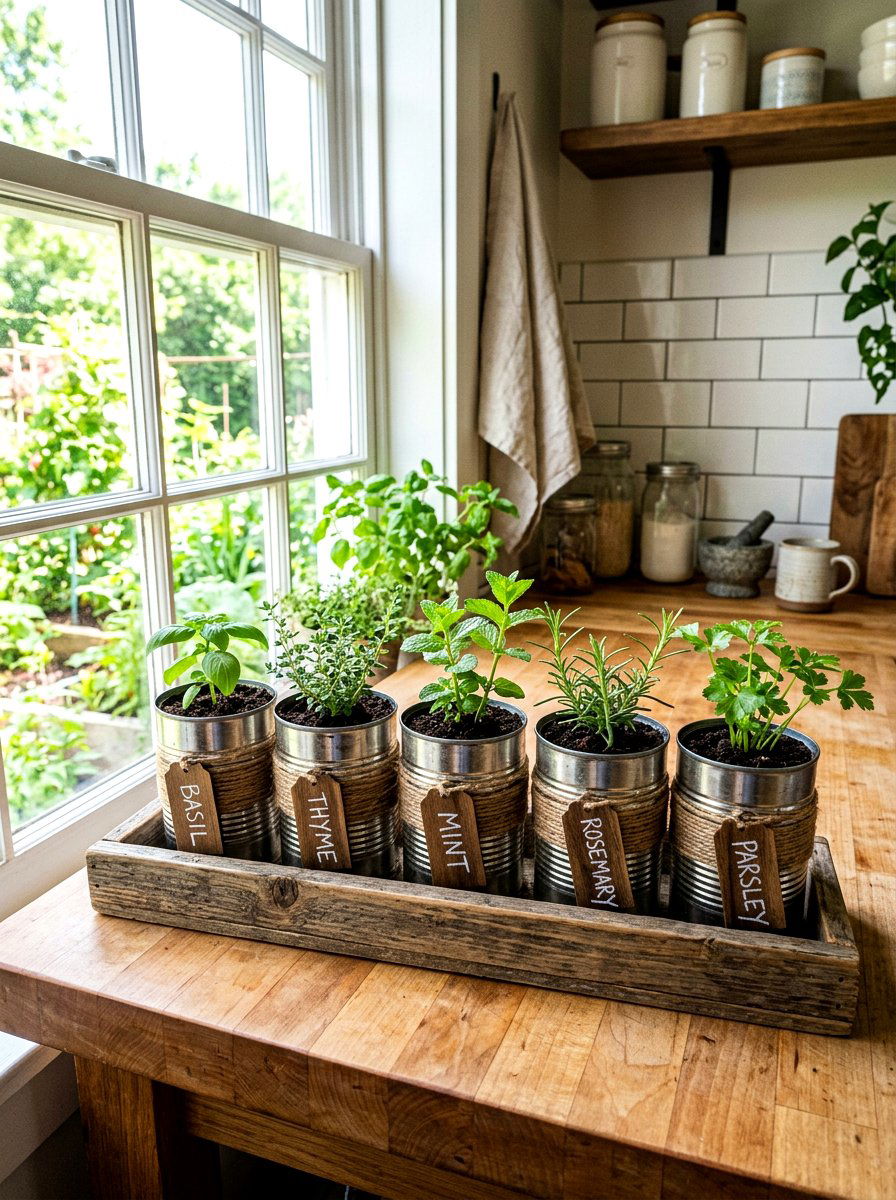 Tin Can Herb Starter - 25 Spring Upcycled Decor Ideas
