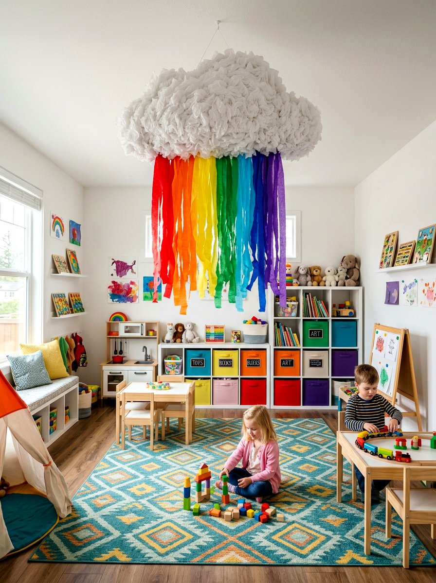 Tissue Paper Rainbow Cloud - 25 Spring Tissue Paper Decor Ideas