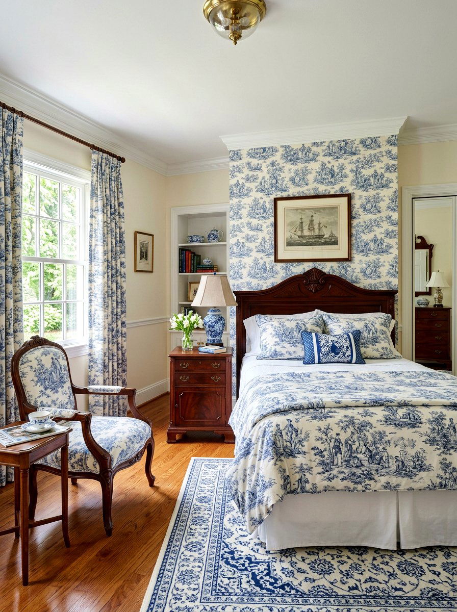Toile Guest Room - 25 Spring French Country Decor Ideas