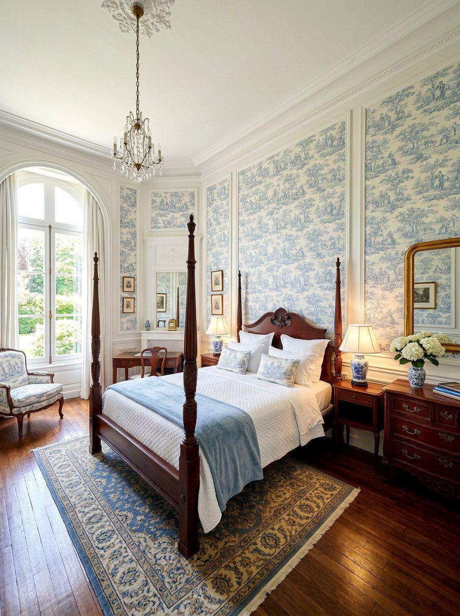 Toile Print Panels - 25 Spring Bedroom Curtain Ideas