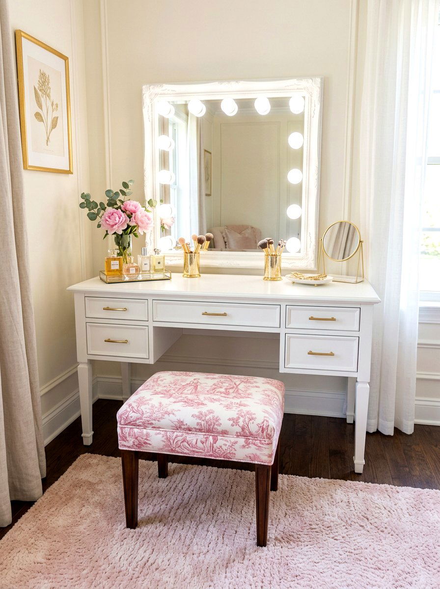 Toile Vanity Stool - 25 Spring Toile Decor Ideas