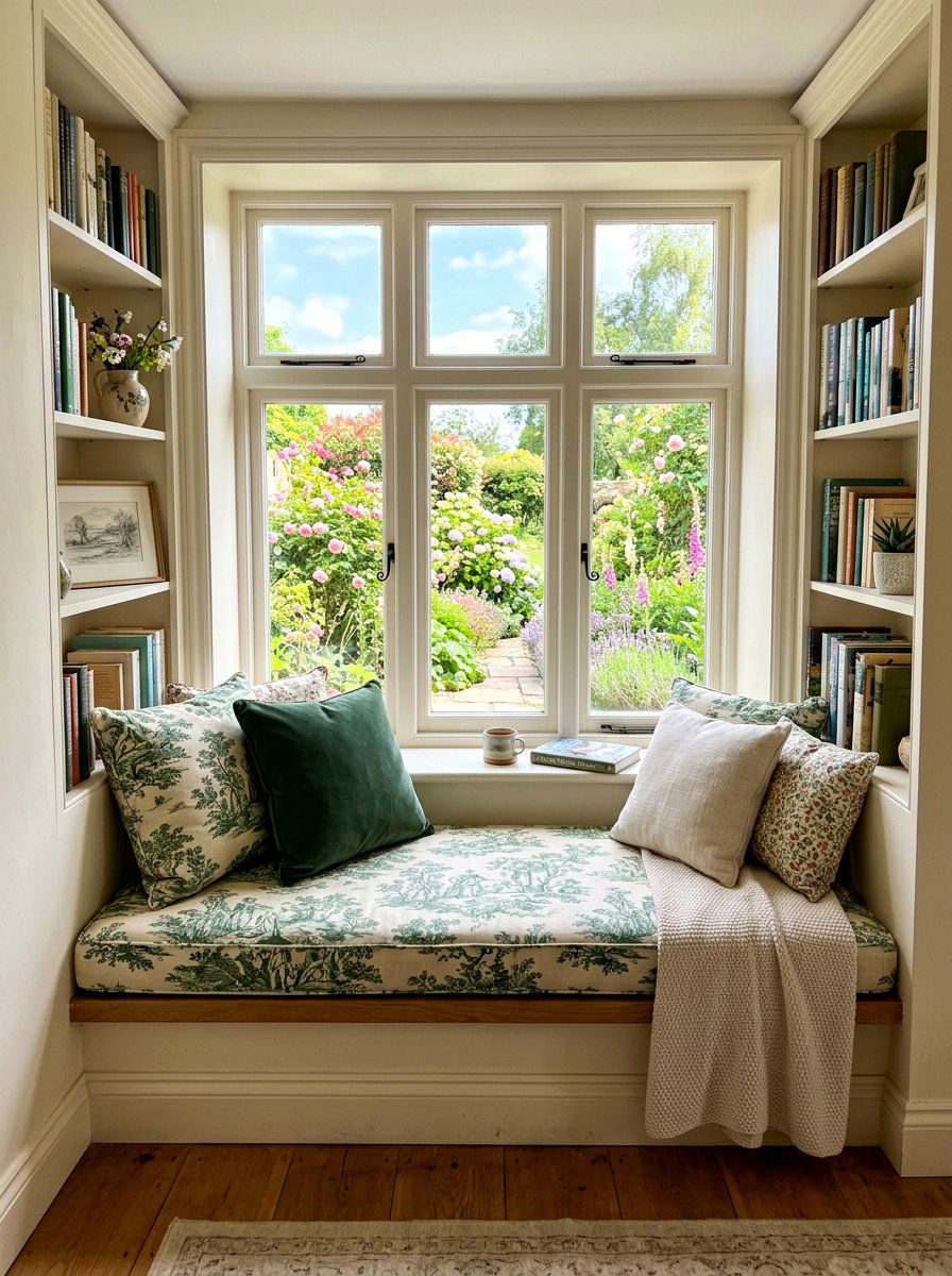 Toile Window Seat - 25 Spring Toile Decor Ideas
