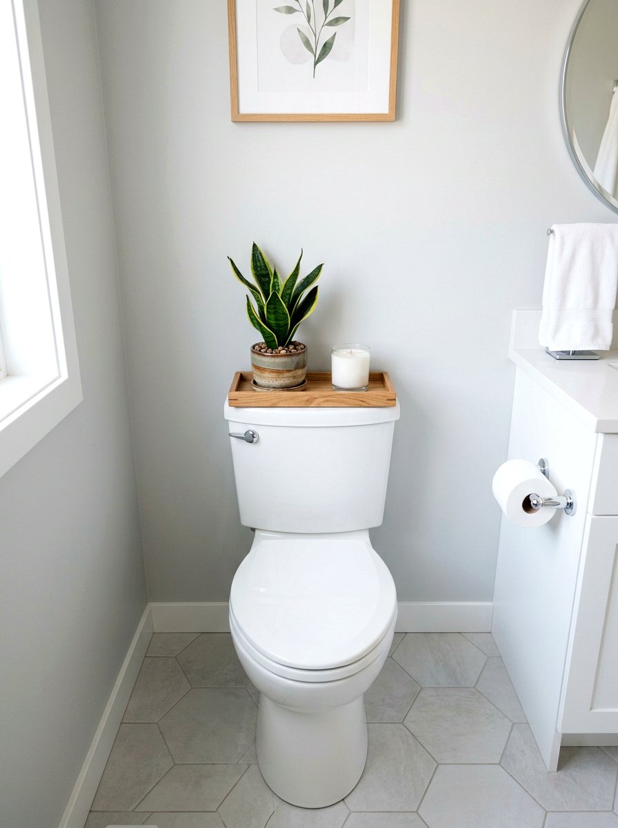 Toilet tank plant tray - 25 Spring Bathroom Plant Display Ideas