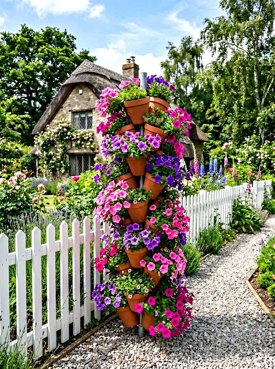 Topsy Turvy Flower Tower - 25 Spring Clay Pot Stack Ideas