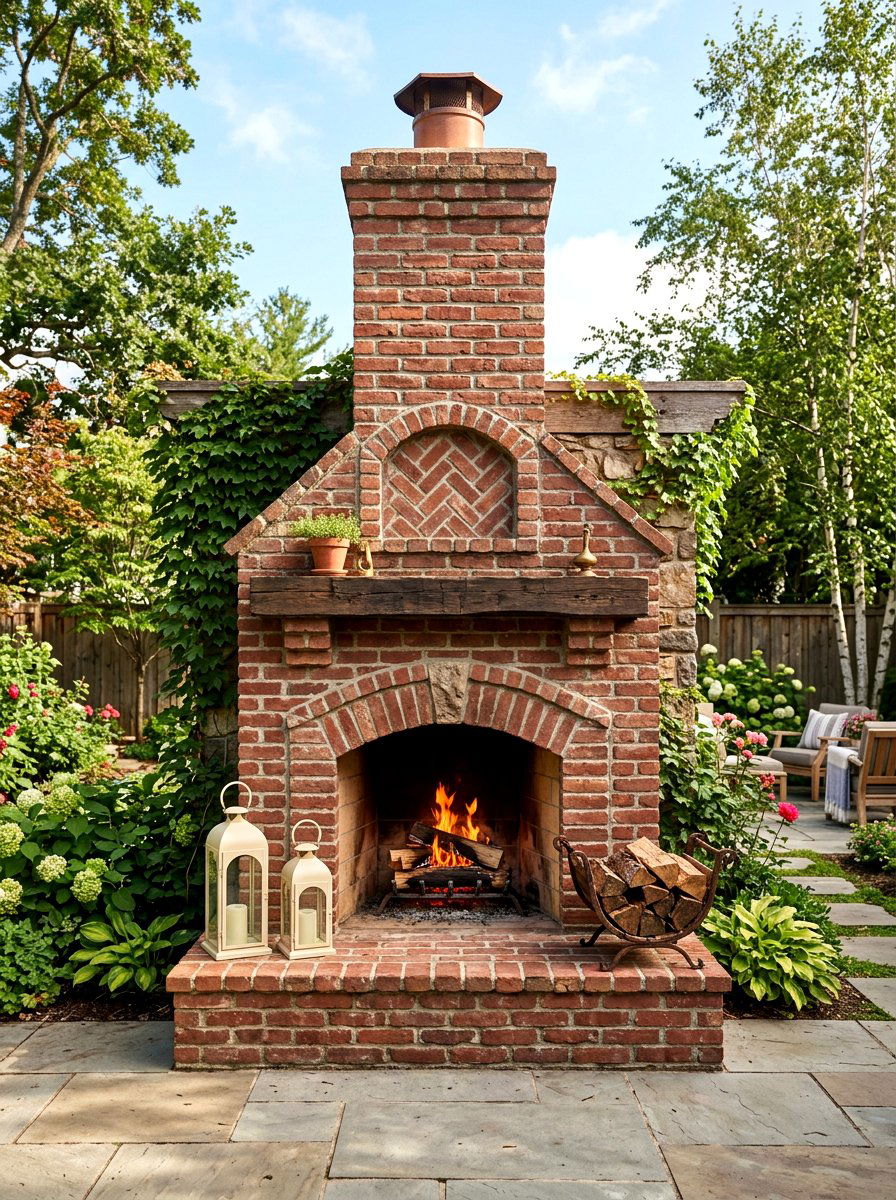Traditional Brick Fireplace Styling - 25 Spring Outdoor Fireplace Decor Ideas