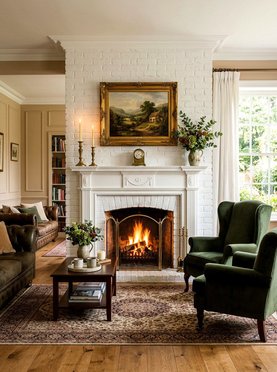 Traditional Living Room - 25 Spring White Brick Fireplace Ideas