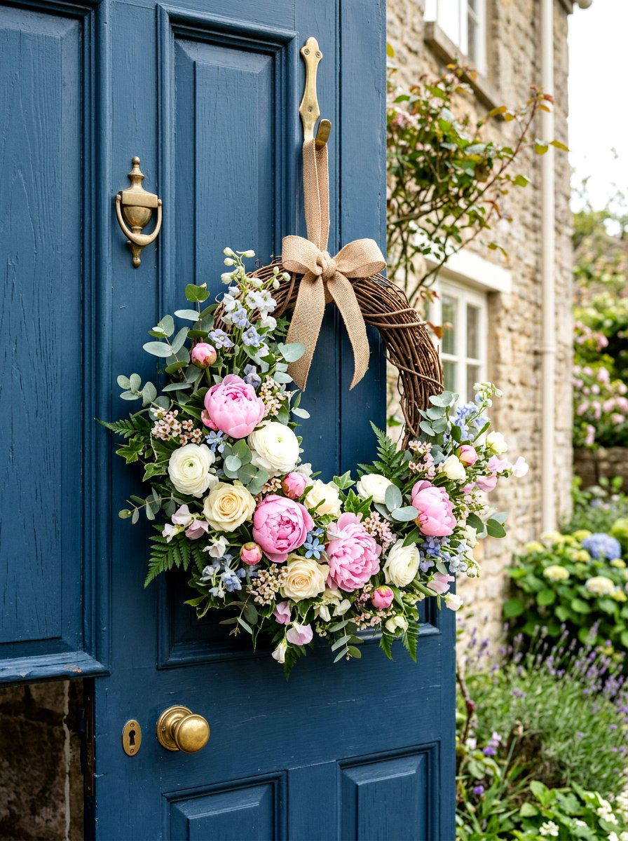 Traditional Spring Door Wreath - 25 Porch Spring Decor Ideas