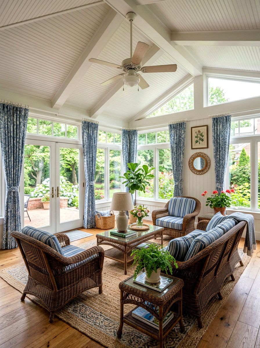 Traditional Sunroom With Wicker Seating - 25 Spring Sunroom Decor Ideas