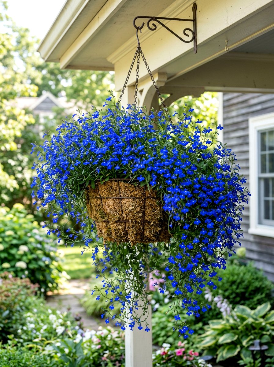 Trailing Lobelia Hanging Basket - 25 Spring Flower Basket Ideas