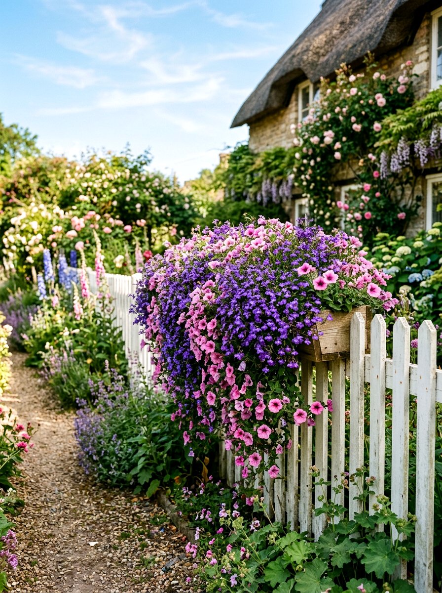 Trailing flower fence planter - 25 Spring Picket Fence Planter Ideas