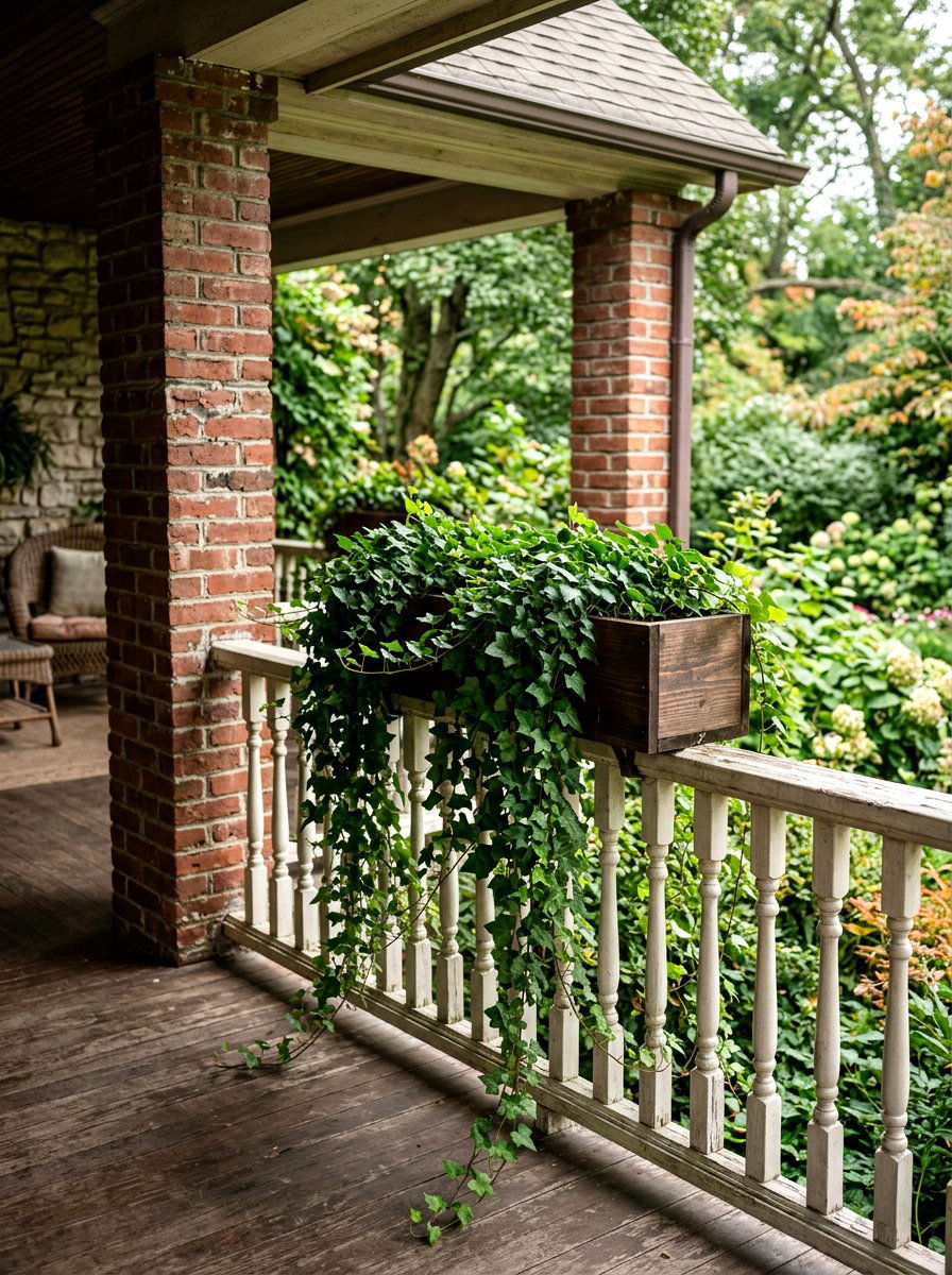 Trailing ivy deck planter - 25 Spring Porch Railing Planter Ideas
