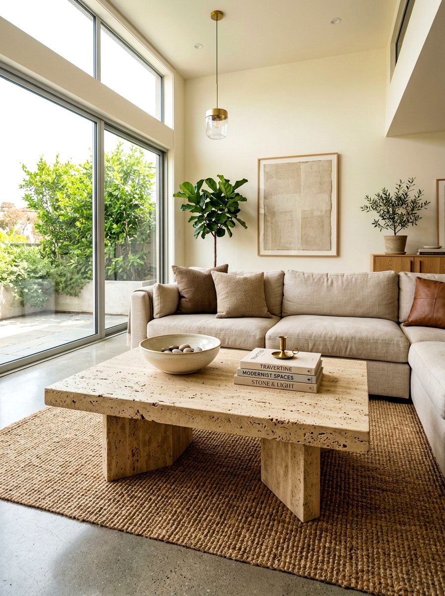 Travertine stone coffee table - 25 Spring Organic Modern Decor Ideas