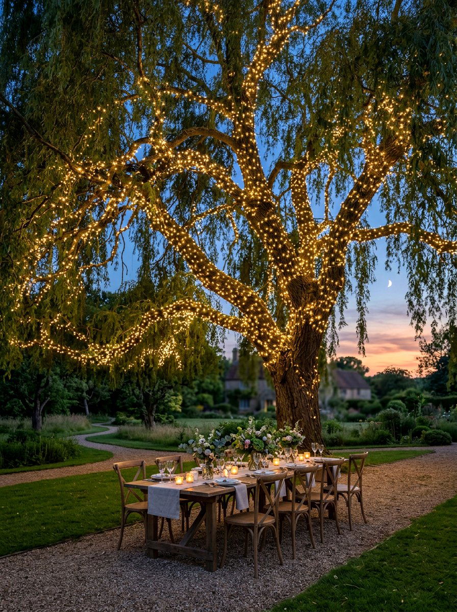 Tree Canopy Lighting - 25 Spring Outdoor Party Decor Ideas