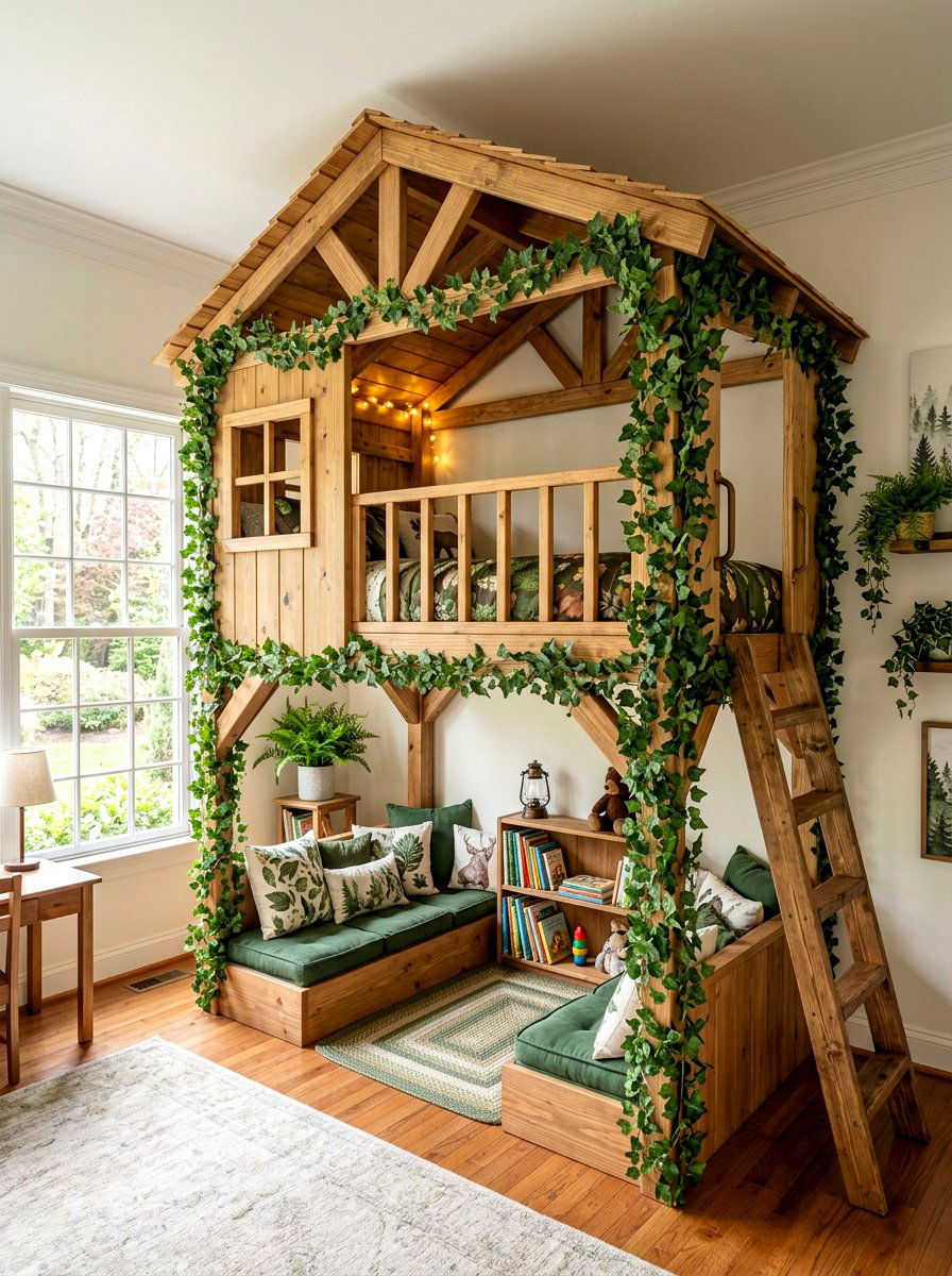 Tree House Loft Bed - 25 Spring Kids Room Decor Ideas