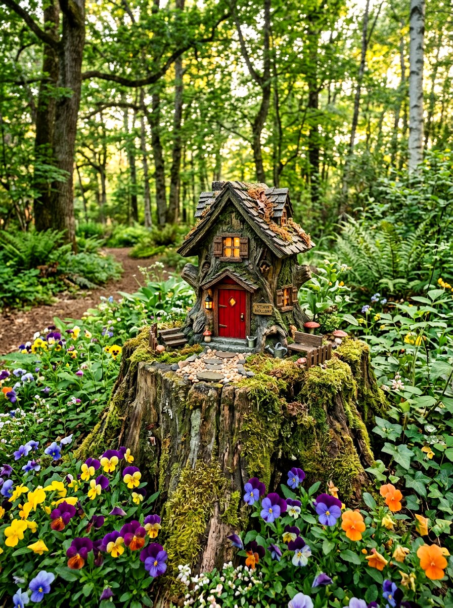 Tree Stump Fairy House - 25 Spring Miniature Garden Ideas