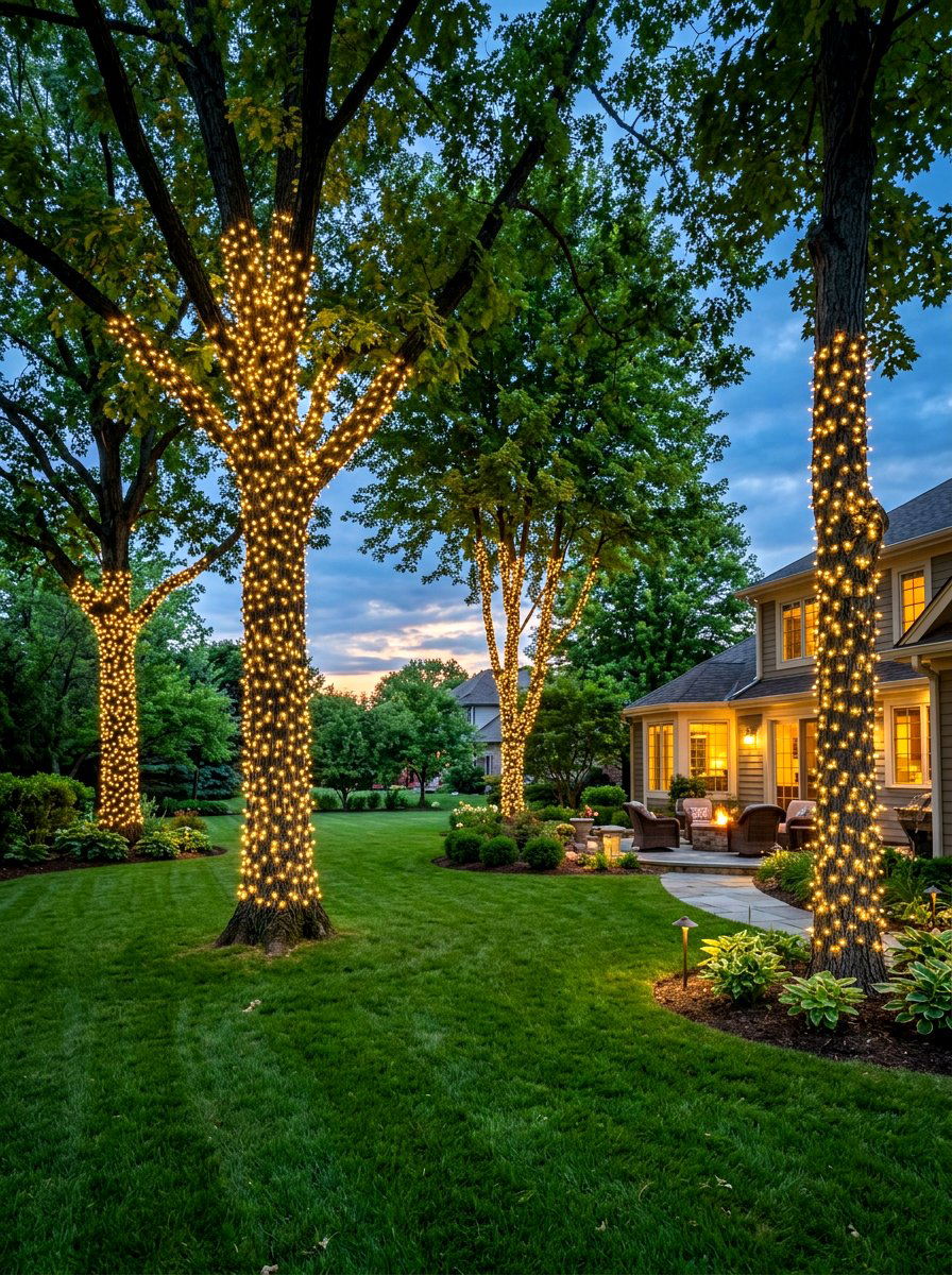 Tree Wrap Lights Backyard - 25 Spring Outdoor Lighting Ideas