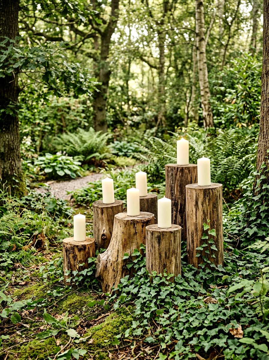 Tree stump candle holder - 25 Spring Outdoor Candle Ideas