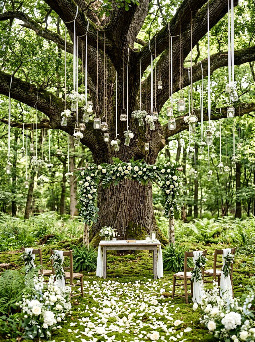 Tree trunk wedding altar - 25 Spring Garden Wedding Ideas