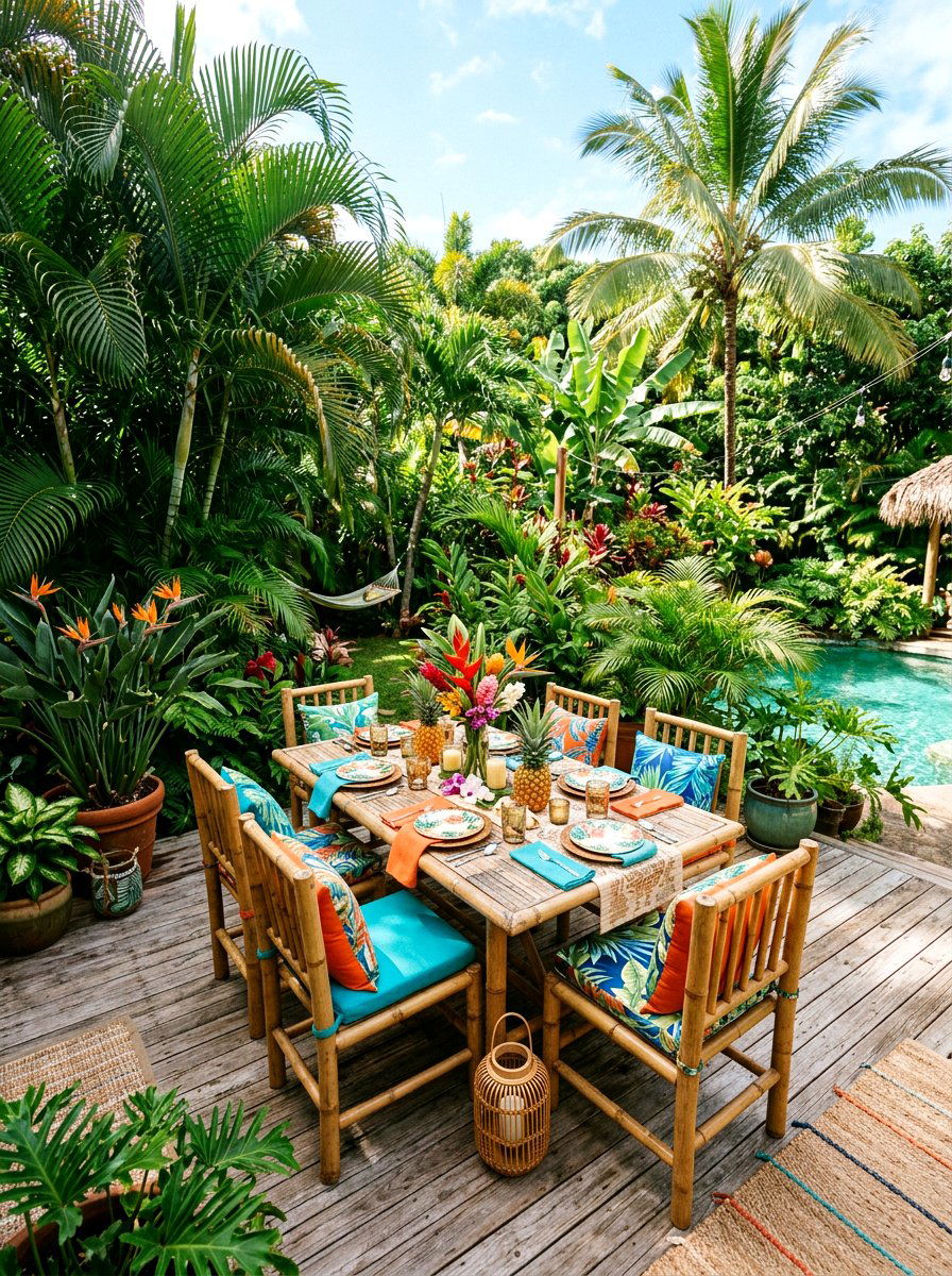 Tropical Backyard Dining - 25 Spring Outdoor Dining Decor Ideas
