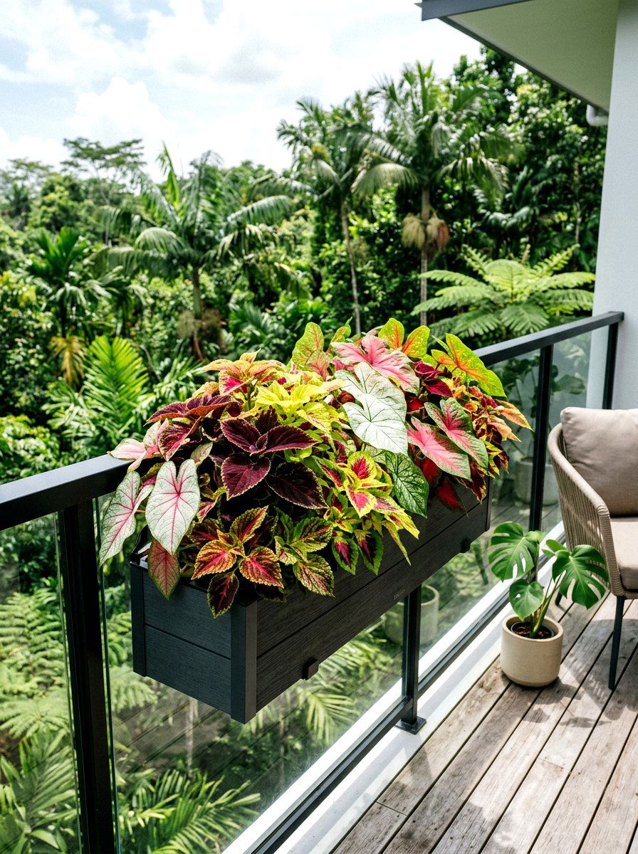 Tropical Foliage Box - 25 Spring Balcony Flower Box Ideas