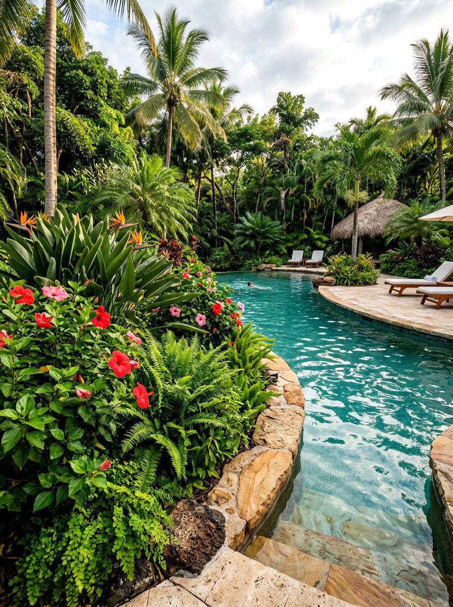 Tropical Garden Bed - 25 Spring Poolside Decor Ideas