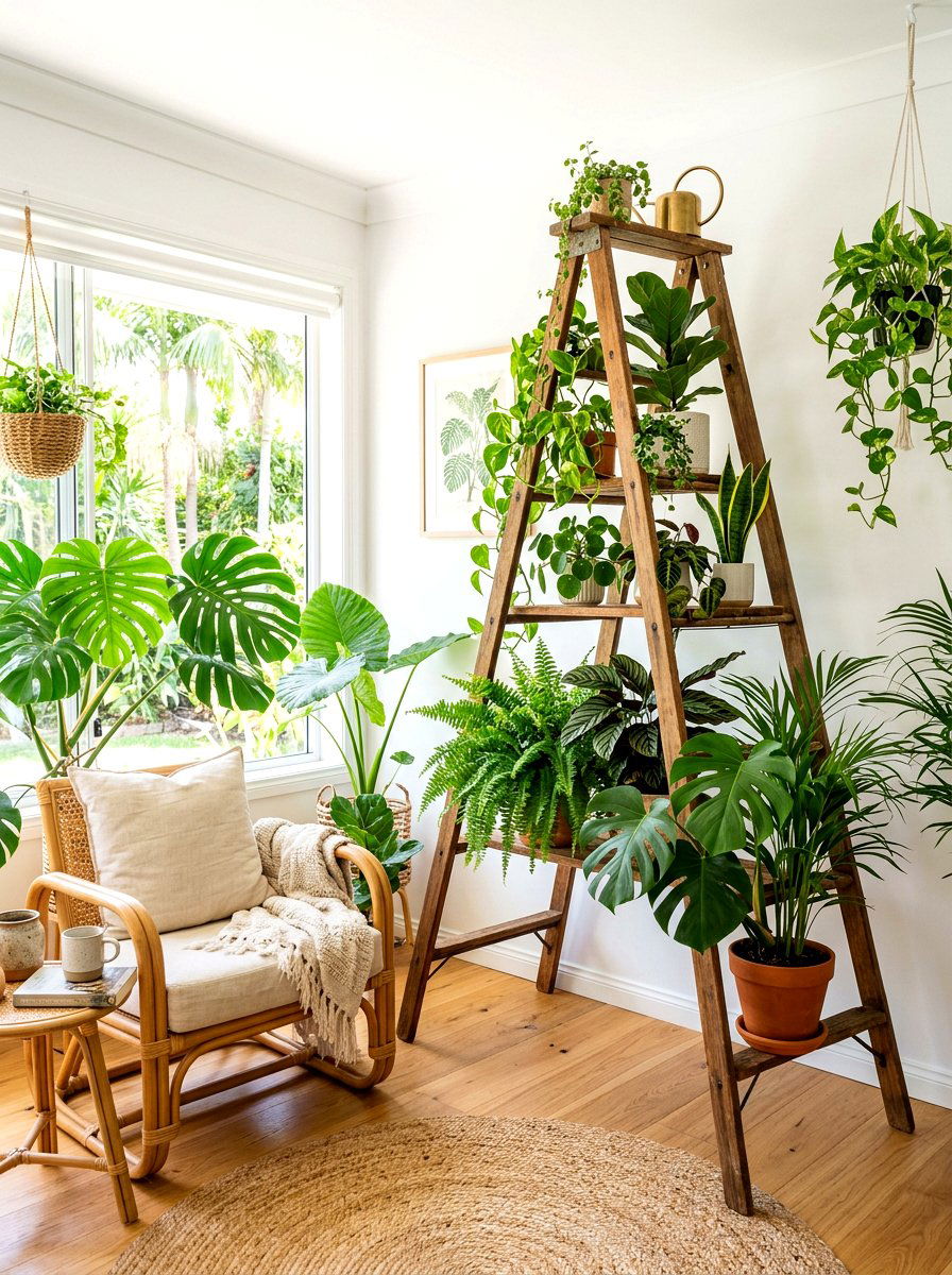 Tropical Greenhouse Plant Stand - 25 Spring Ladder Decor Ideas