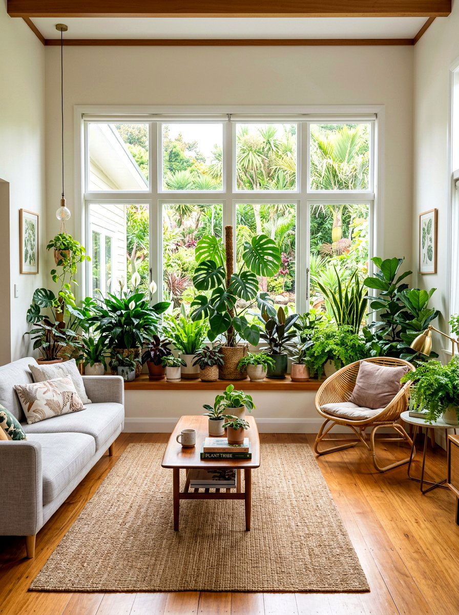 Tropical Houseplant Arrangement - 25 Spring Windowsill Garden Ideas