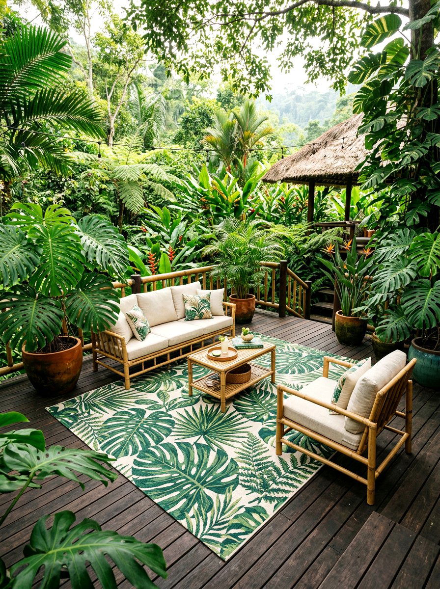 Tropical Leaf Outdoor Rug - 25 Spring Outdoor Rug Ideas
