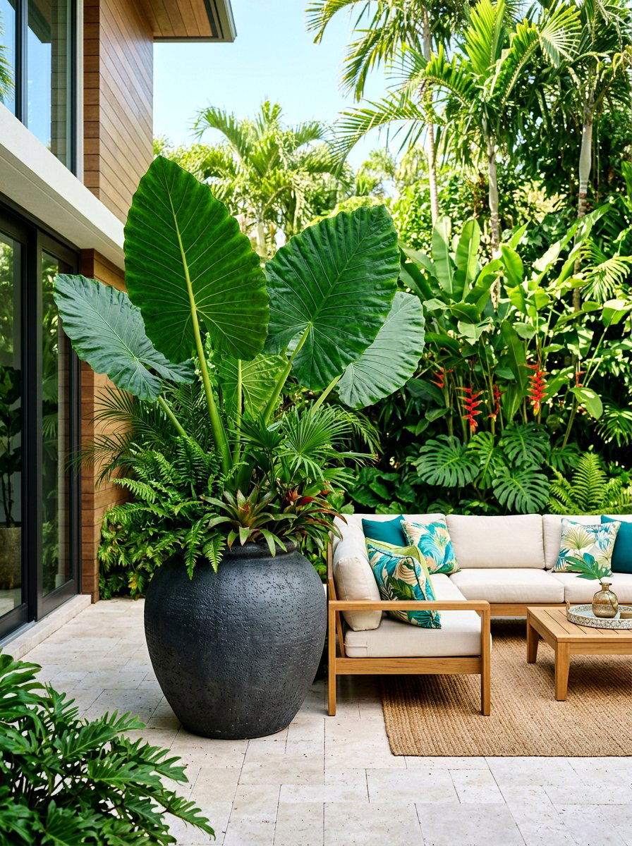 Tropical Leaf Patio Container - 25 Spring Garden Planter Ideas