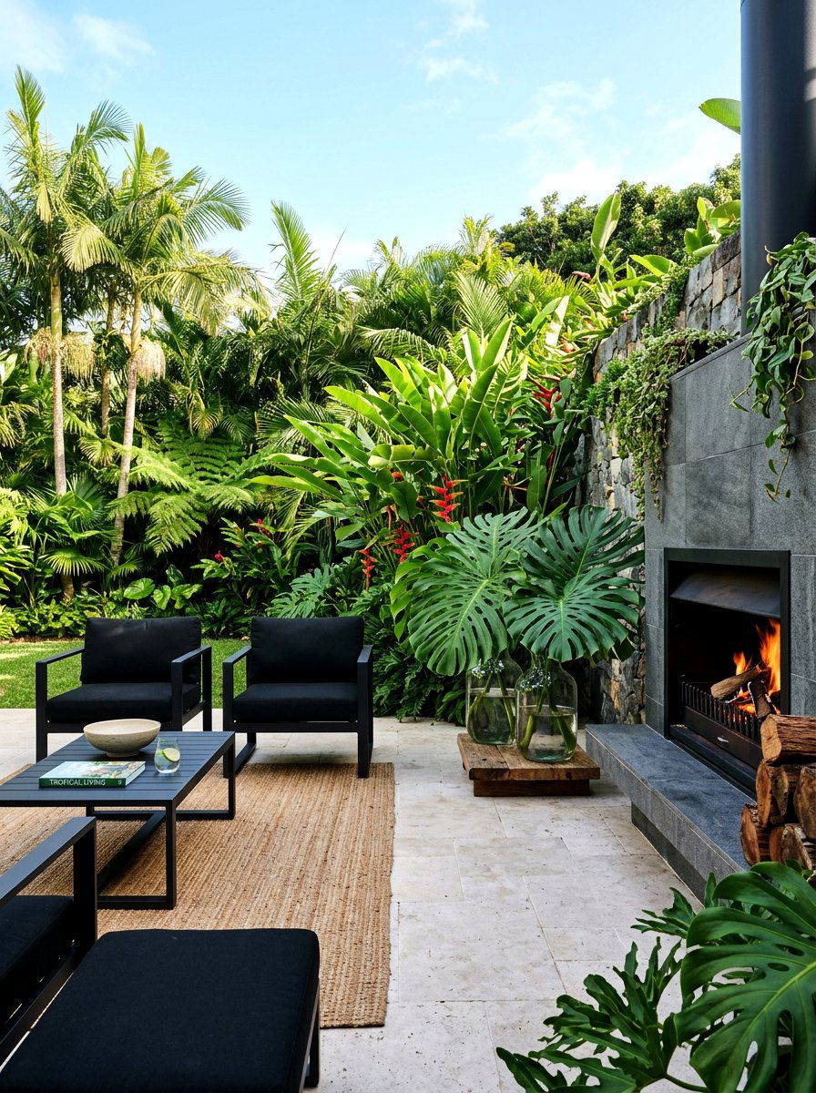 Tropical Leaf Patio Decor - 25 Spring Outdoor Fireplace Decor Ideas