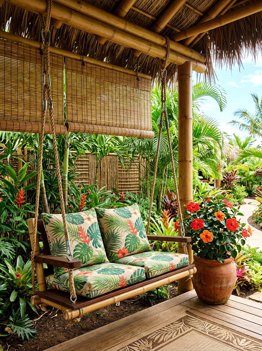 Tropical Palm Swing - 25 Spring Porch Swing Decor Ideas