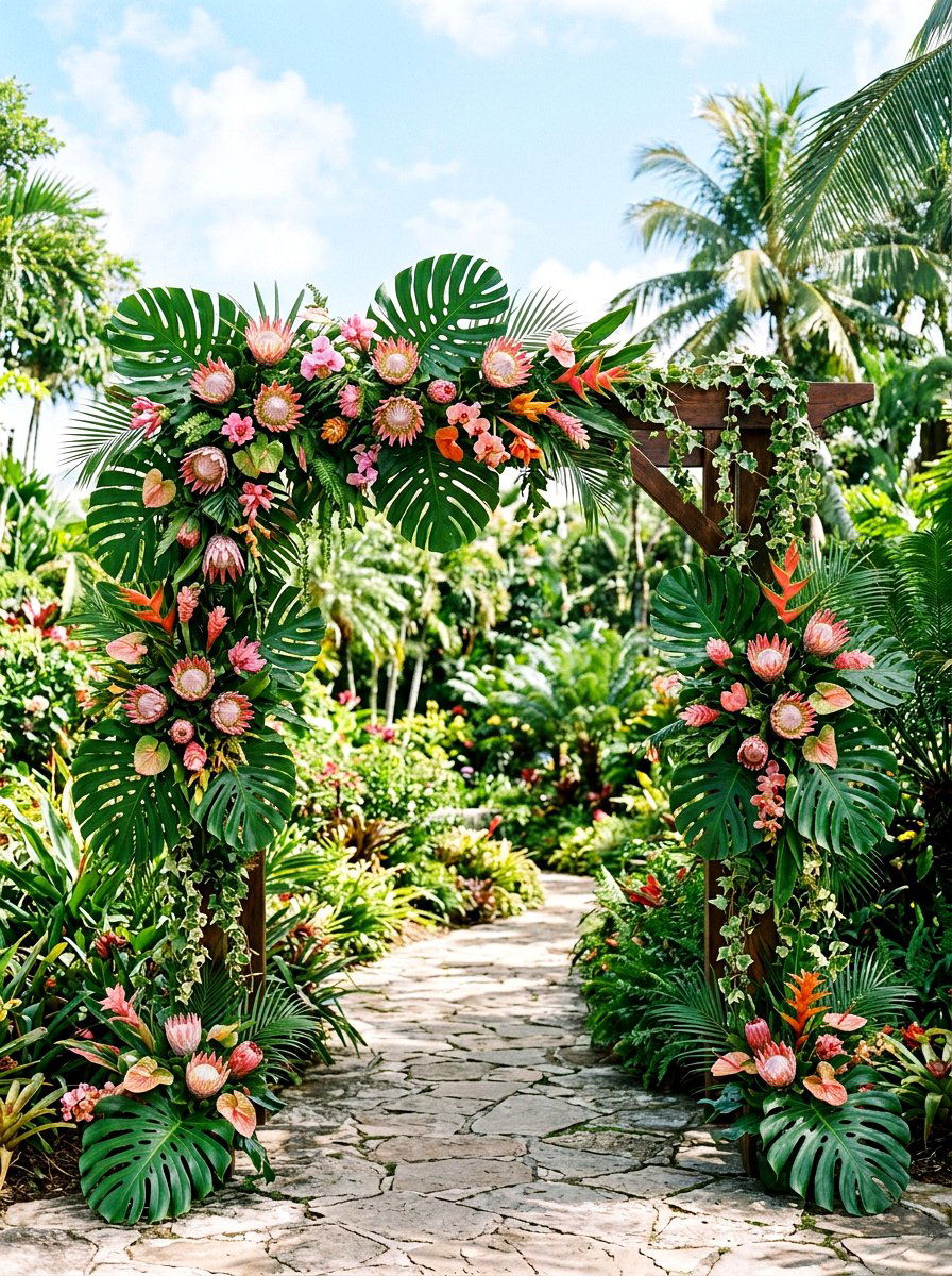 Tropical Spring Arch - 25 Spring Wedding Arch Ideas