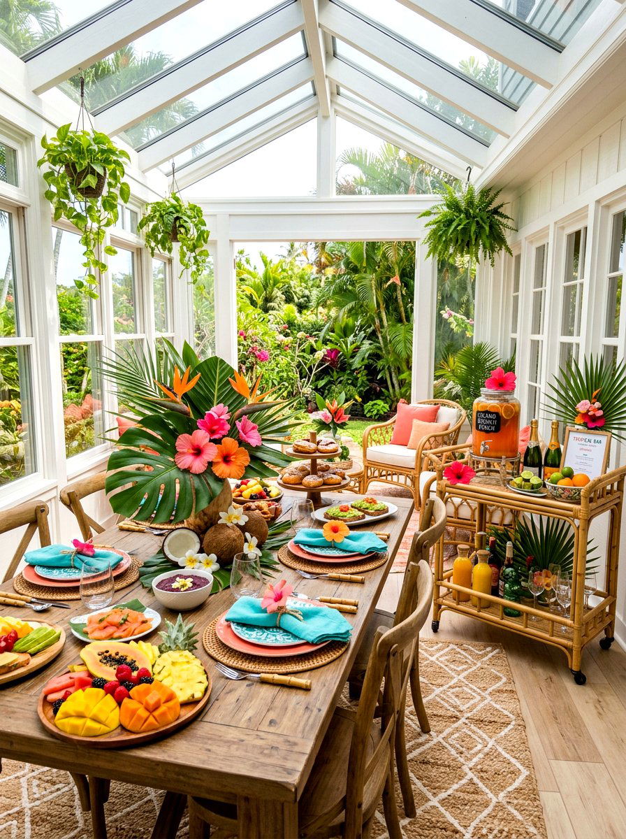 Tropical Spring Brunch Setup - 25 Spring Bar Cart Decor Ideas