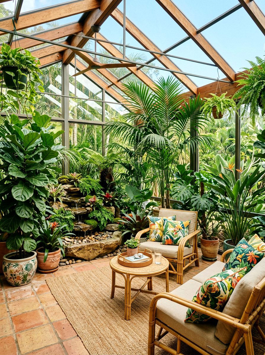 Tropical Sunroom With Indoor Trees - 25 Spring Sunroom Decor Ideas