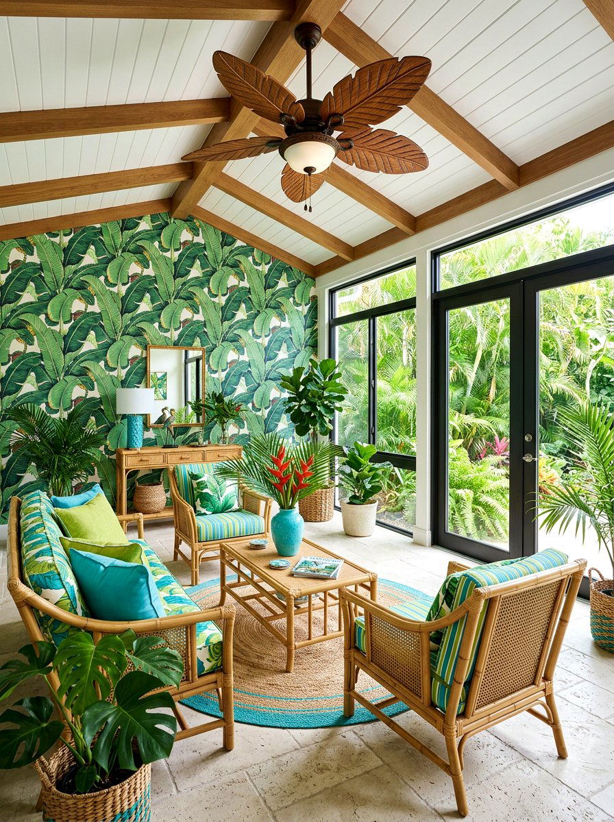 Tropical Sunroom - 25 Spring Sunroom Spring Decor Ideas