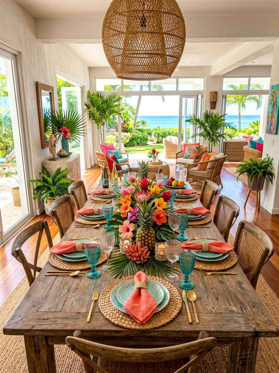 Tropical spring table setting - 25 Spring Mother's Day Table Ideas